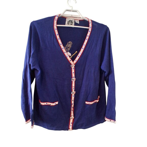 Storybook Knits HSN sweater 2X cardigan Election Year Eagle Patriotic blue - Picture 2 of 6